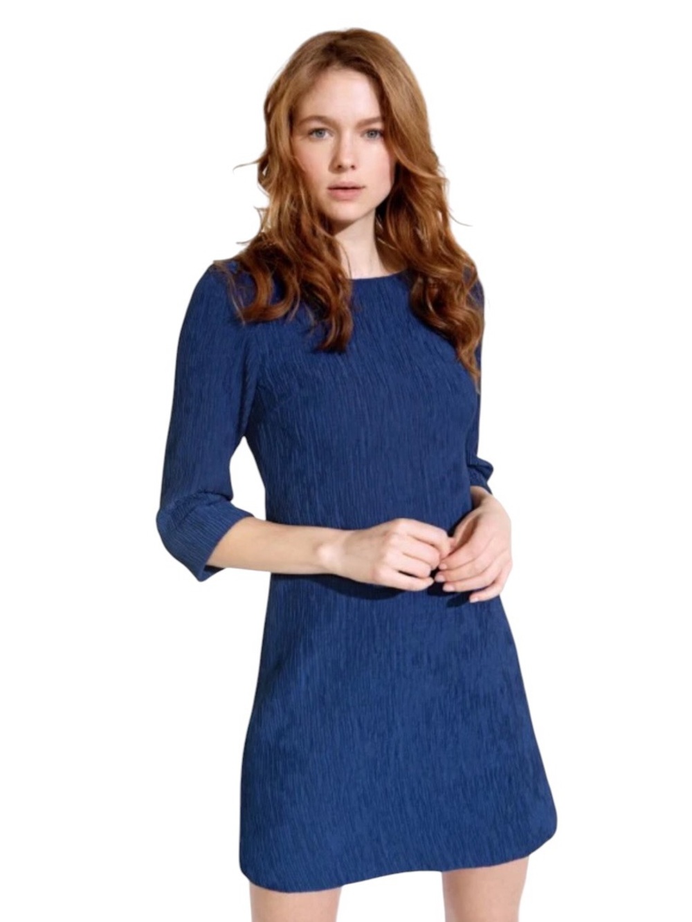 Cop Copine Blue Shirred Pleated  Dress Tunic European Mini Dress